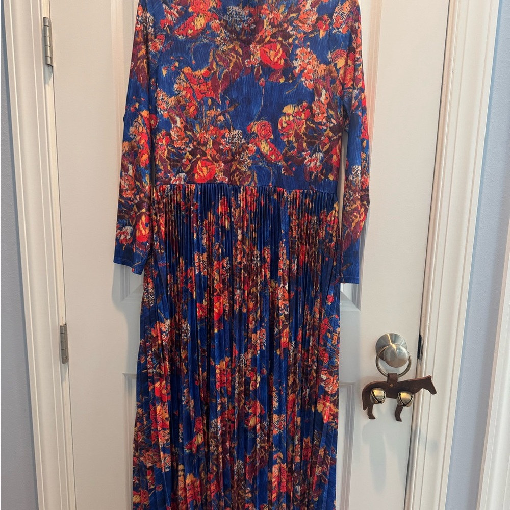 HUNTER BELL Vibrant Blue and Red Floral Long Sleeve Dress
